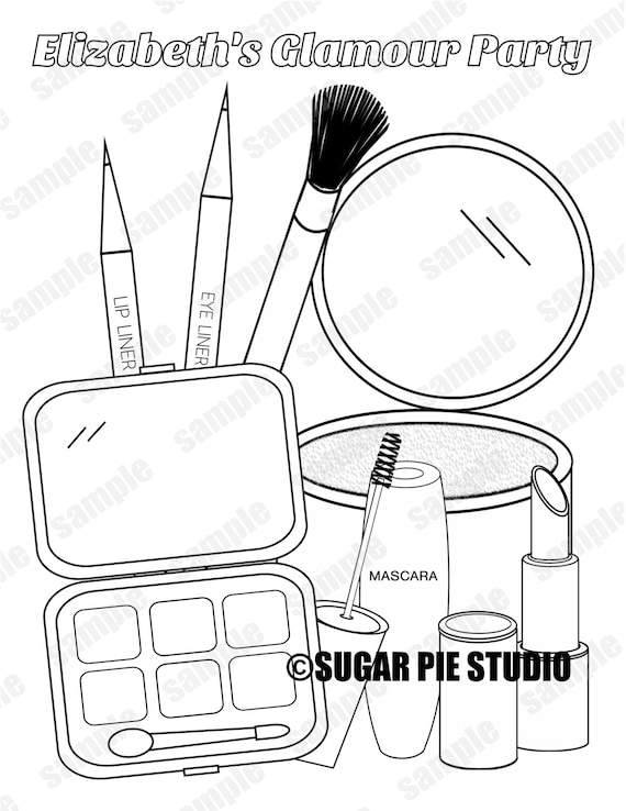 Personalized spa makeup coloring page birthday party favor colouring activity sheet personalized printable template