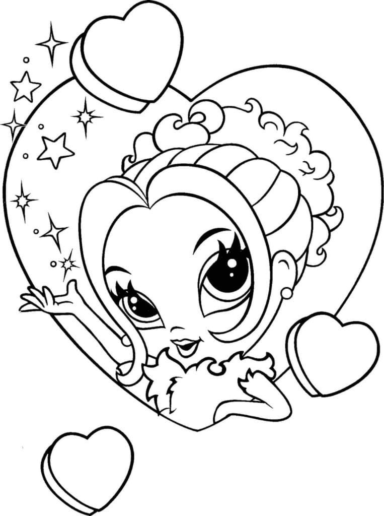 Lisa frank and heart coloring page