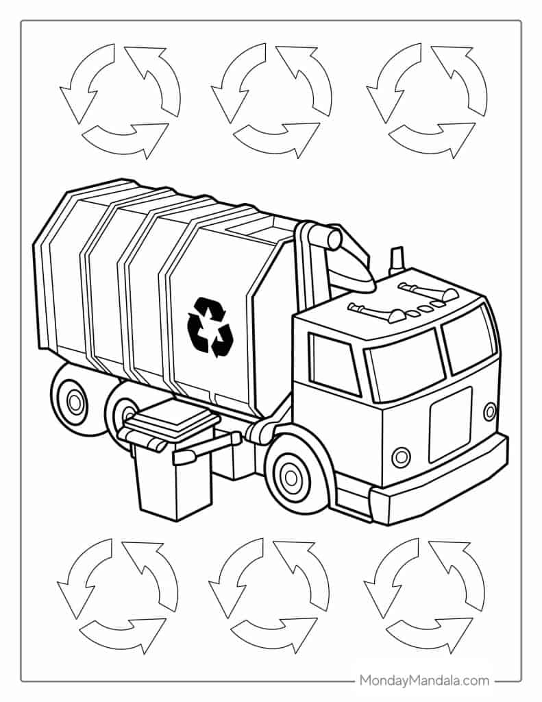 Garbage truck coloring pages free pdf printables