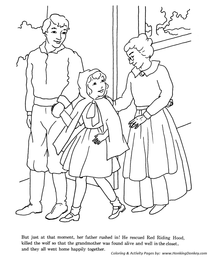 Little red riding hood fairy tale story coloring pages little red riding hood father killed the wolf story