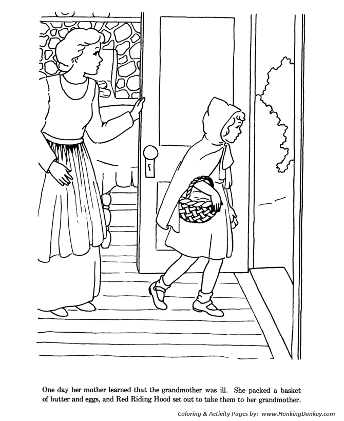 Little red riding hood fairy tale story coloring pages little red riding hood visit her grandmother story coloring pages