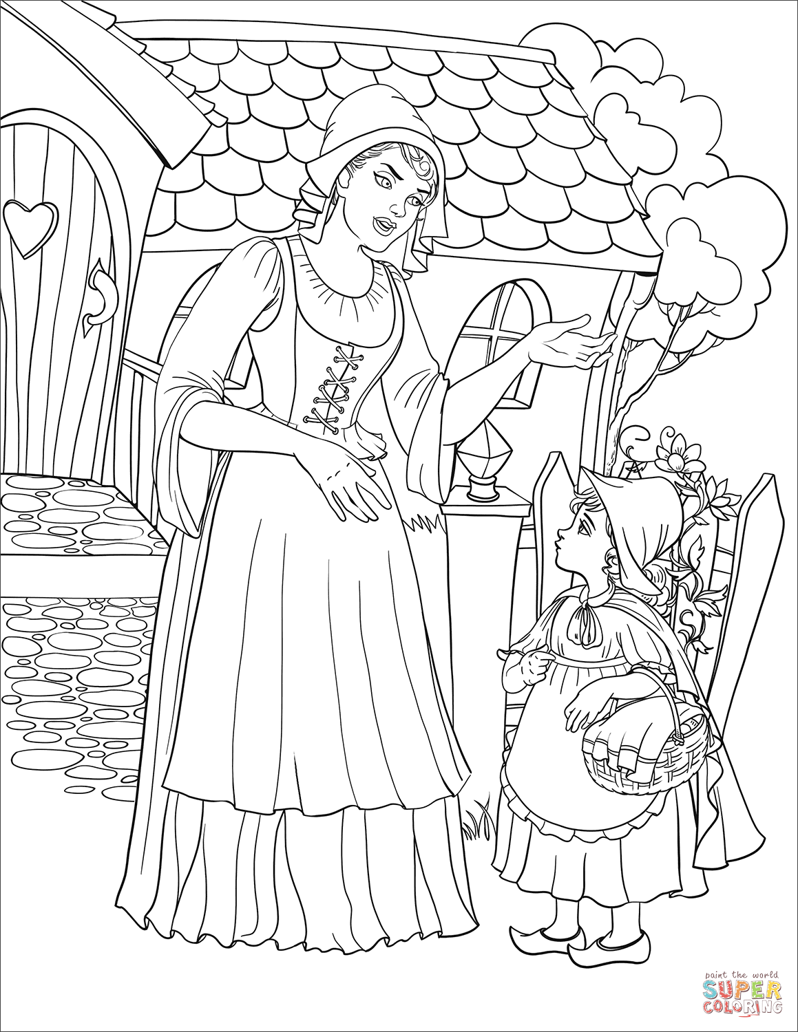 Mother asks little red riding hood to visit her grandmother coloring page free printable coloring pages