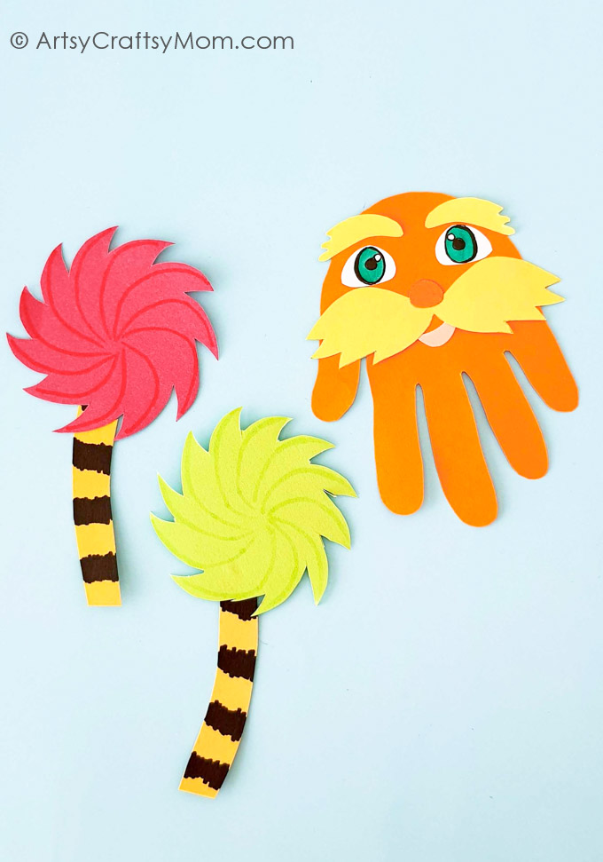 Cute and fun handprint lorax craft for kids