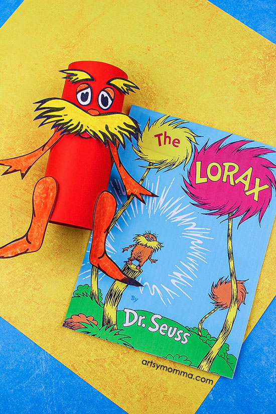 Recycled cardboard tube lorax craft with printable template