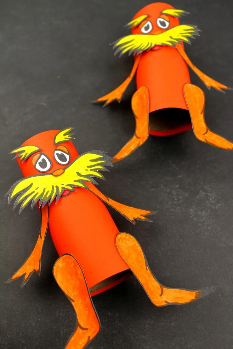 Toilet paper tube lorax colouring craft