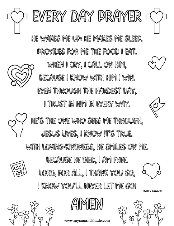 Every day prayer protect kids at home school coloring page