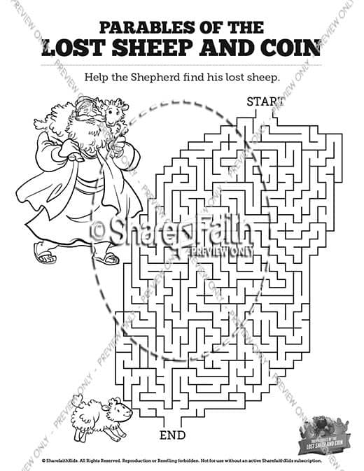 Luke the parables of the lost sheep and coin bible mazes â