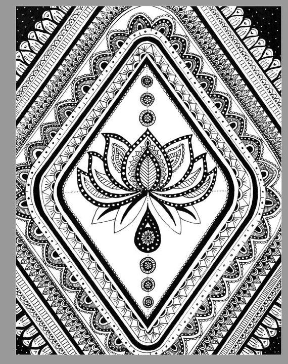 Coloring page mandala rectangle lotus flower