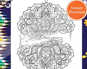 Printable mandala lotus digital coloring page instant download