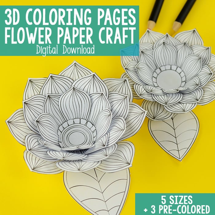 Paper craft flowers d coloring pages digital download of printable pdfs