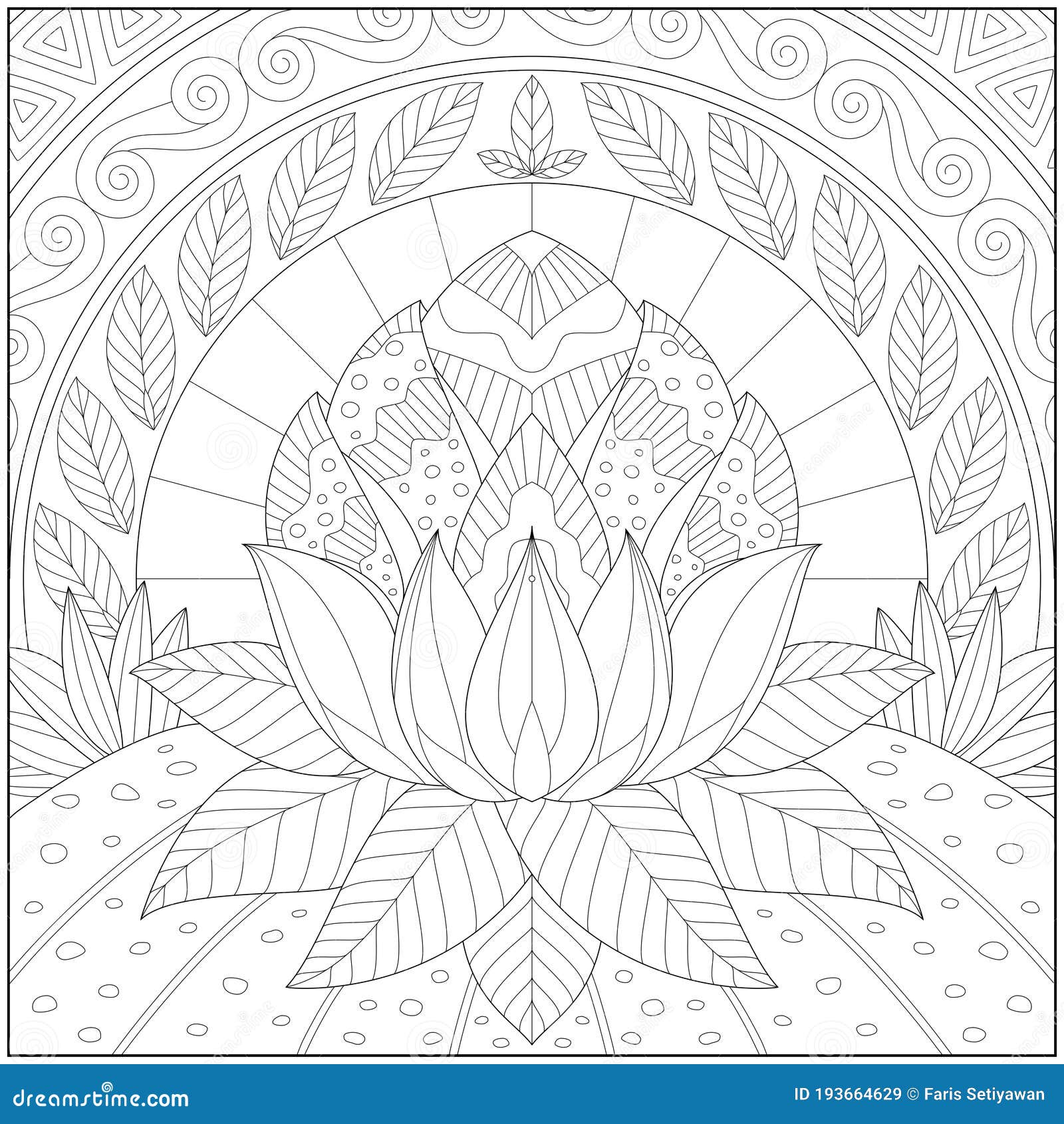 Fantasy lotus flower adult and kid coloring page in stylish vector illustration stock vector