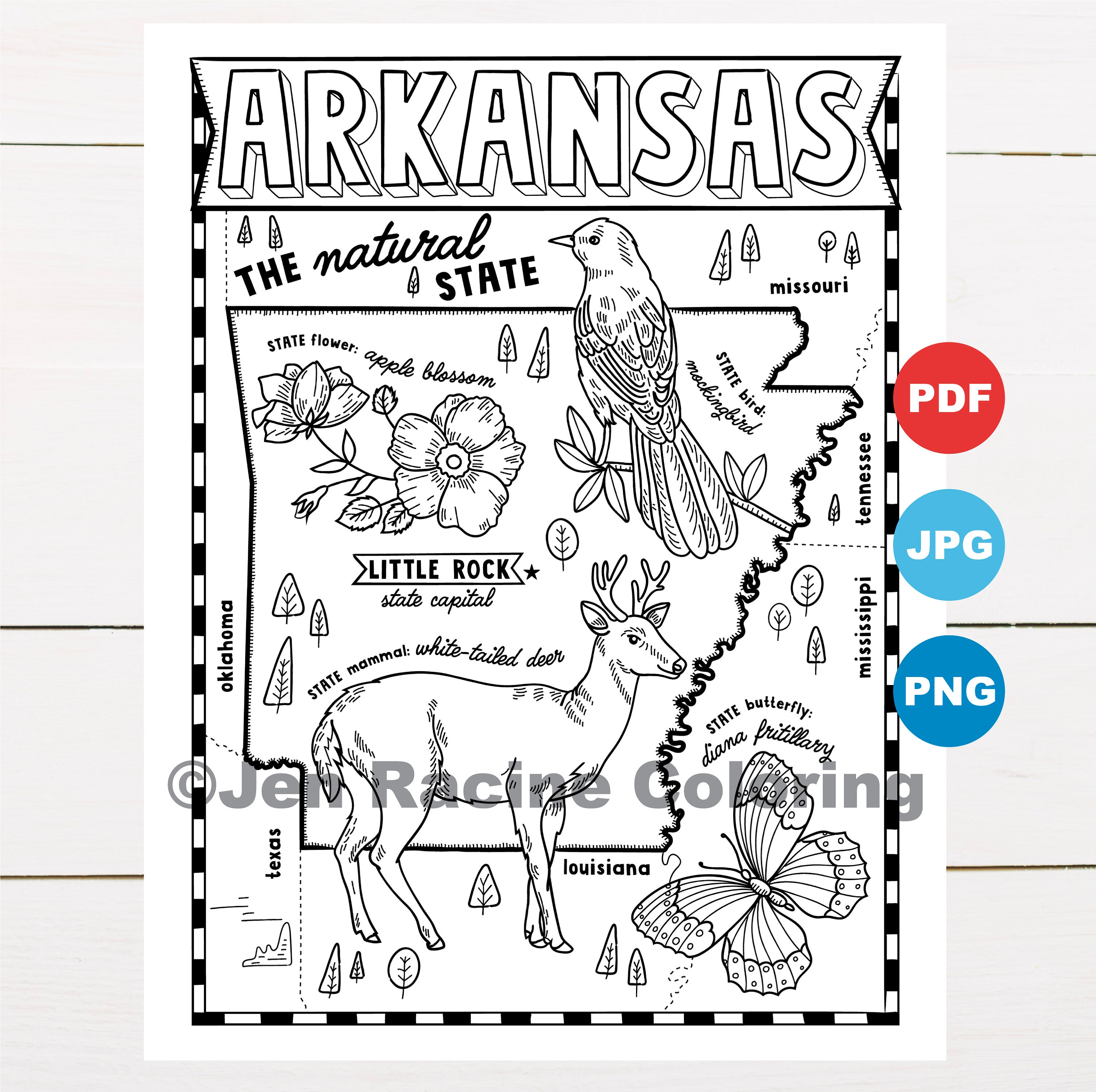 Arkansas coloring page united states state map wildlife state symbols flowers coloring pages download now