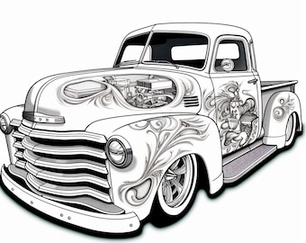 Classic lowrider adult coloring page ai coloring sheet of a slam truck with custom paint chicano culture instant digital download