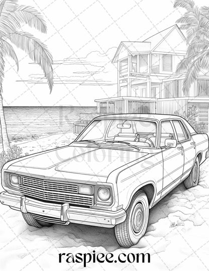 Vintage cars grayscale coloring pages printable for adults pdf fil â coloring