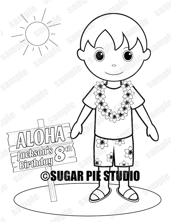 Personalized luau coloring page birthday party favor colouring activity sheet personalized printable template