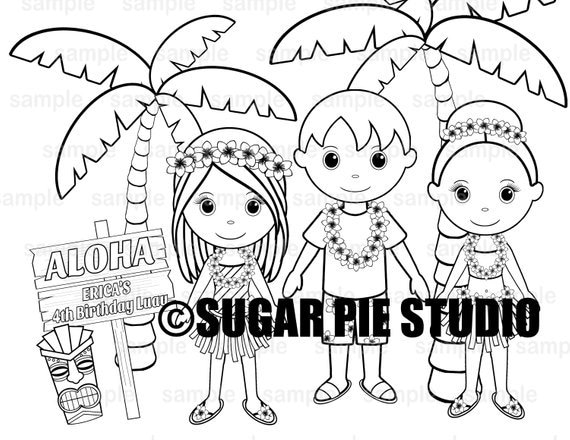 Personalized luau coloring page birthday party favor colouring activity sheet personalized printable template