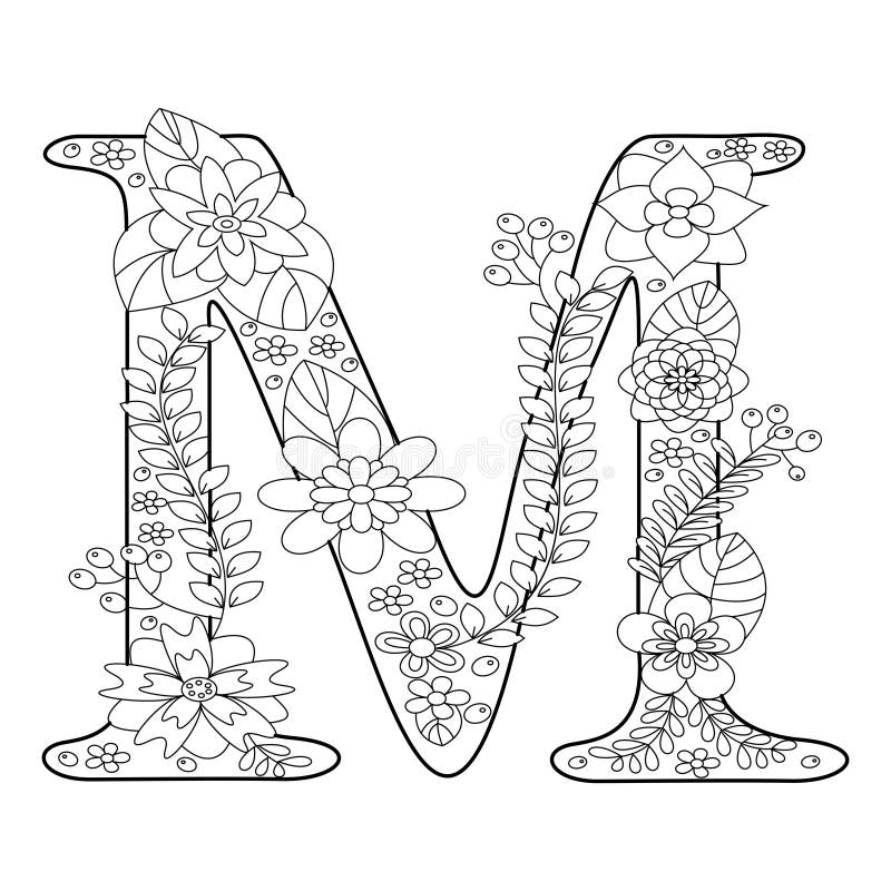 Letter m coloring book for adults vector stock vector