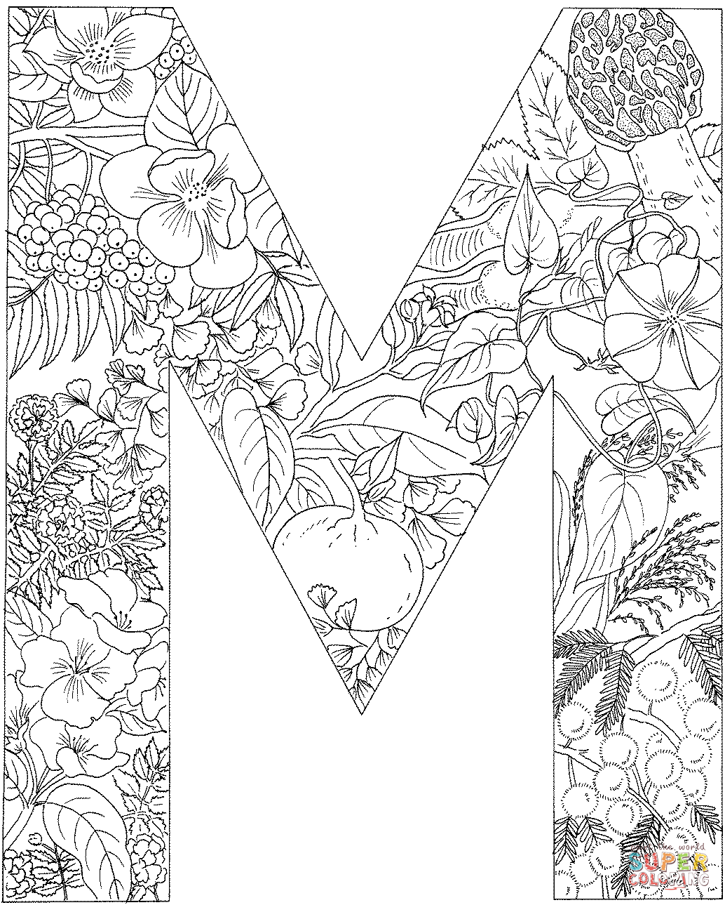 Letter m with plants coloring page free printable coloring pages free printable coloring pages free printable coloring alphabet coloring pages