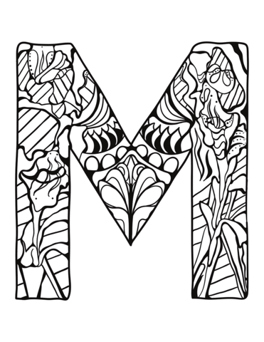 Letter m zentangle coloring page free printable coloring pages