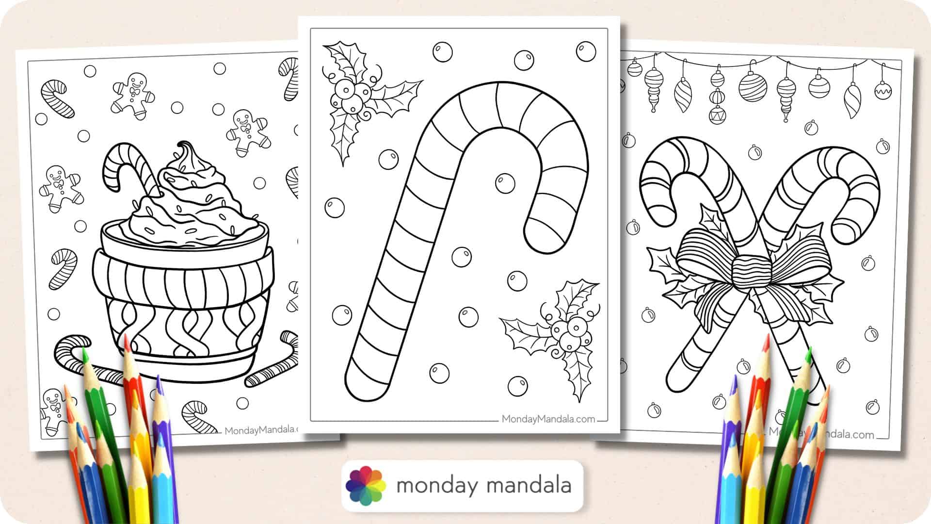 Candy cane coloring pages free pdf printables