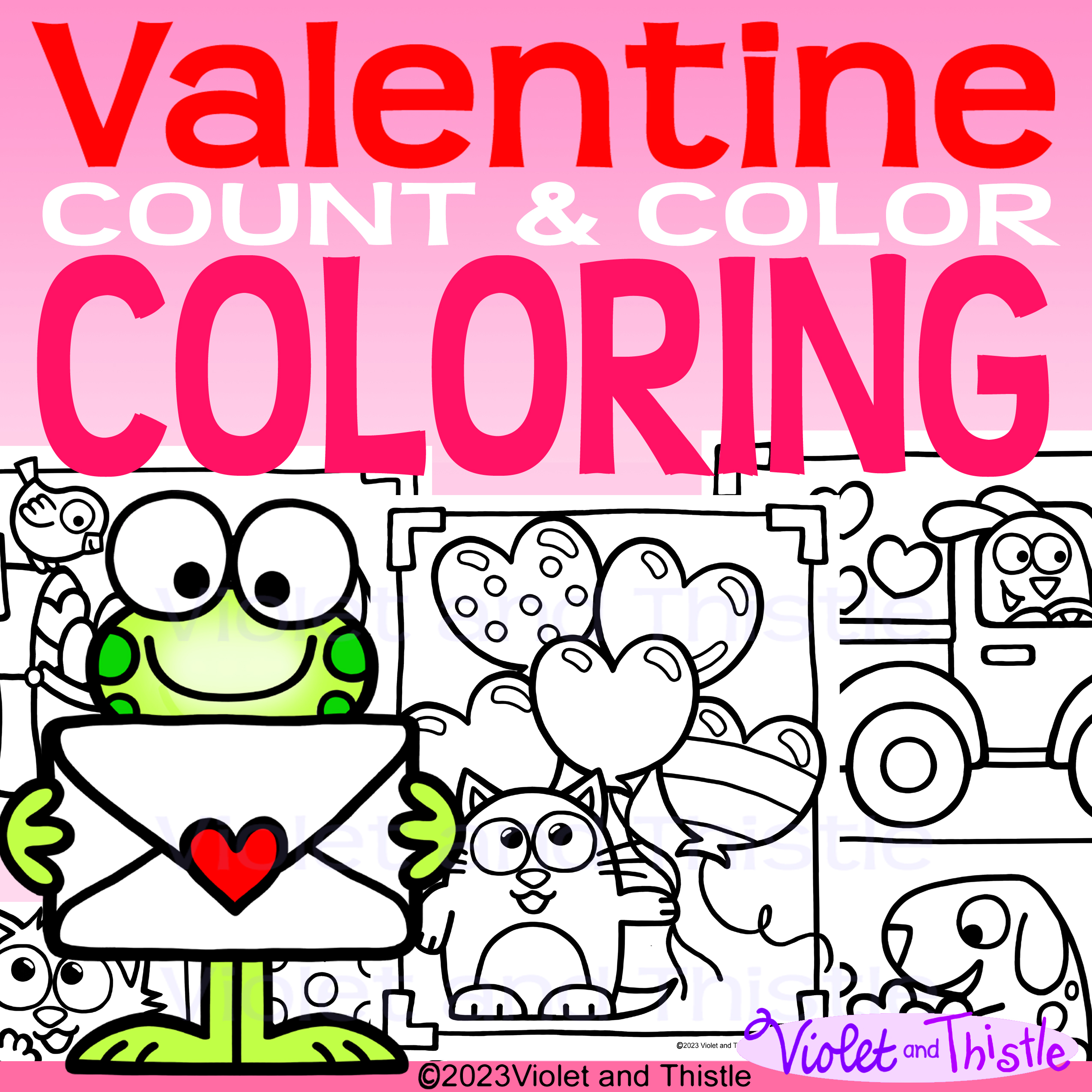 Valentine coloring pages cute heart truck dog cat frog bird color counting sheets math activity boys made by teachers