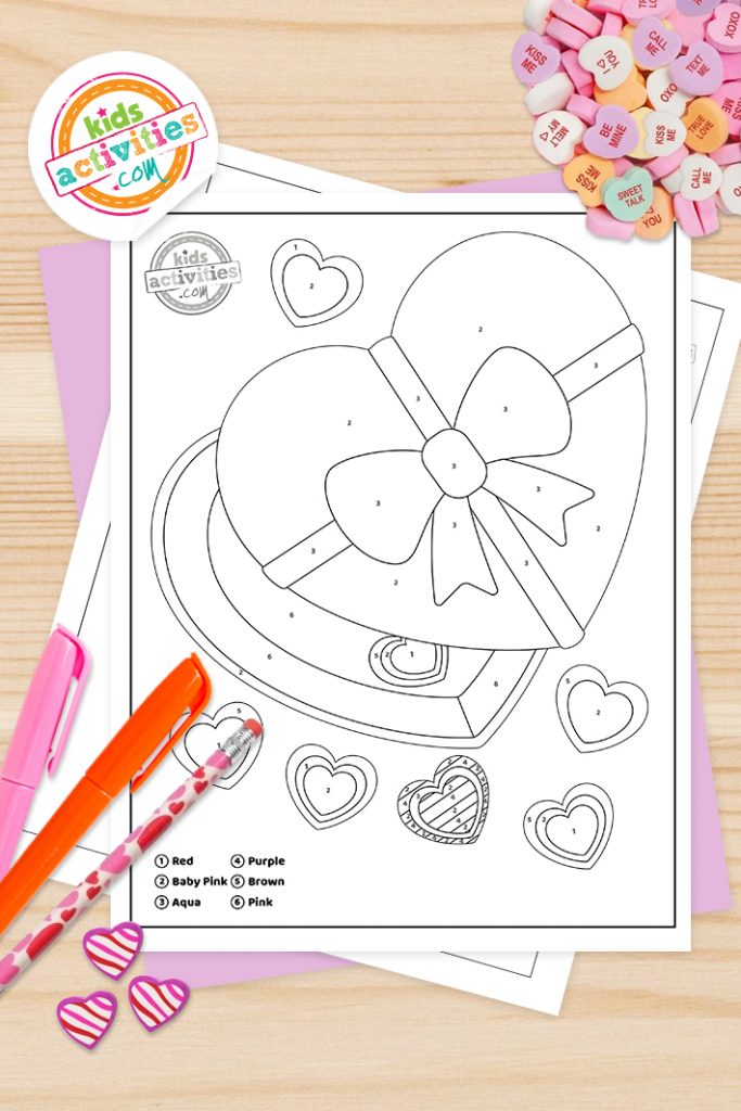 Valentine color by number coloring pages worksheet kids activities blog