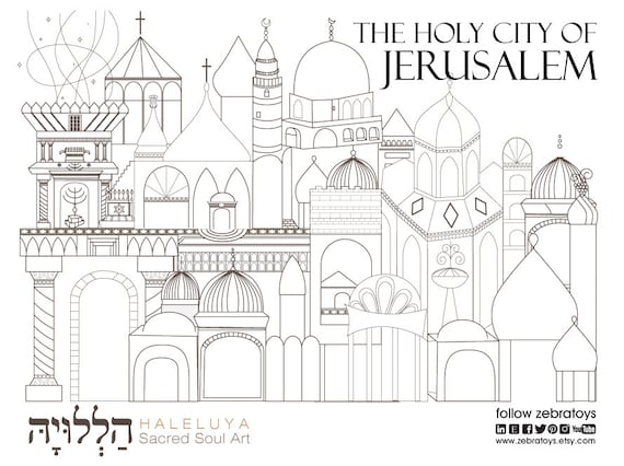 Holy city jerusalem art coloring page