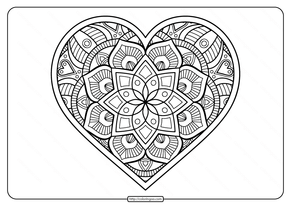 Free printable mandala heart pdf coloring page heart coloring pages free printable coloring pages mandala coloring pages