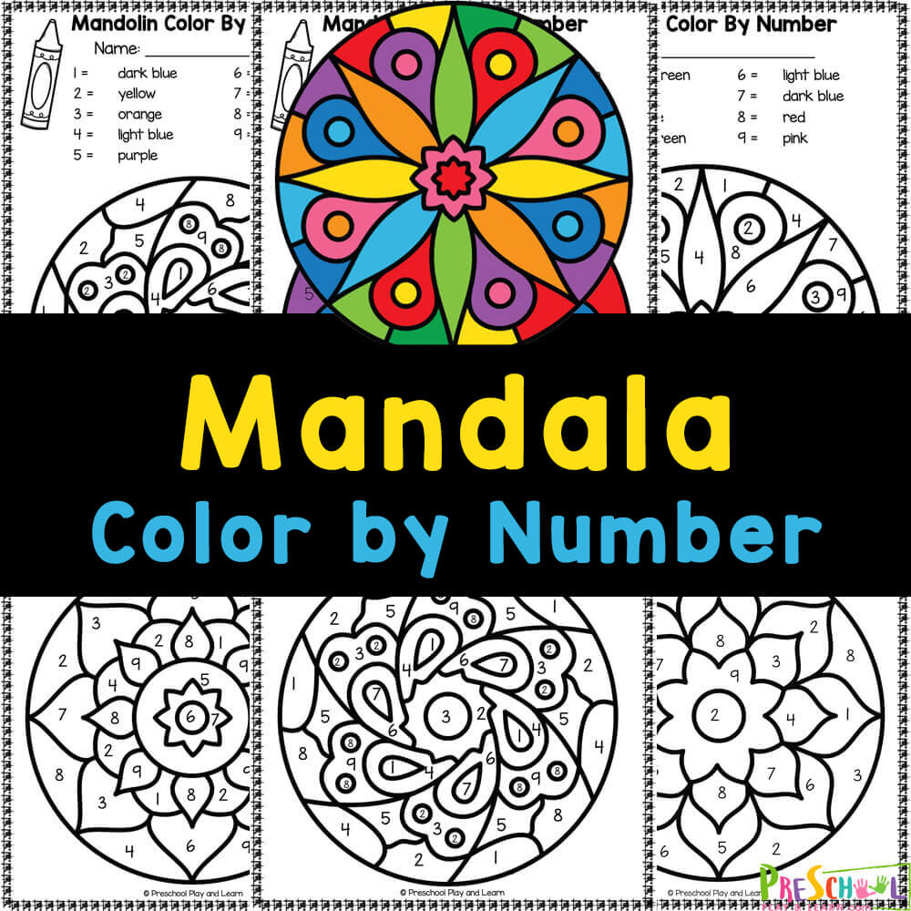 Free printable mandala color by number worksheets