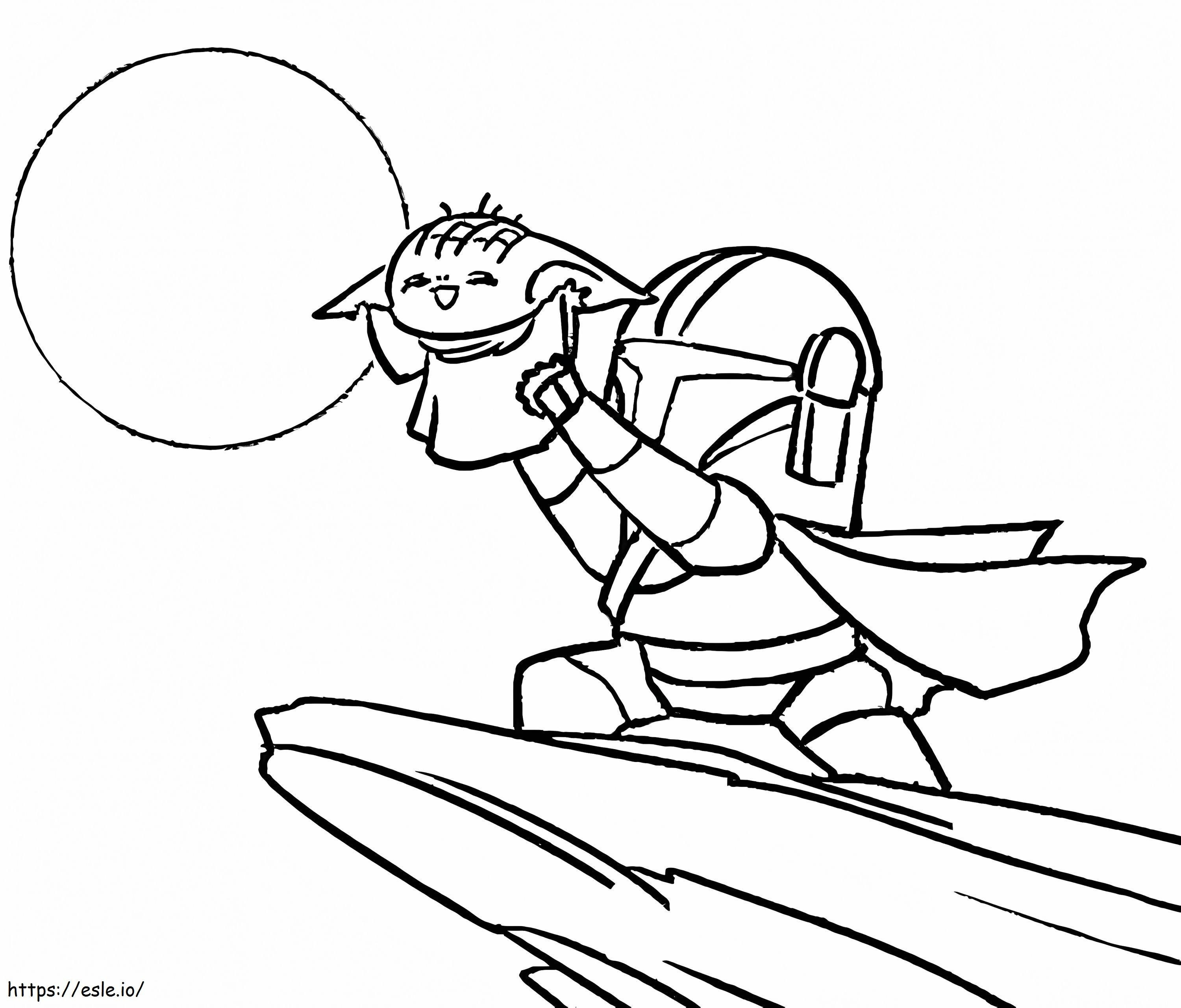 Cute mandalorian and baby yoda coloring page