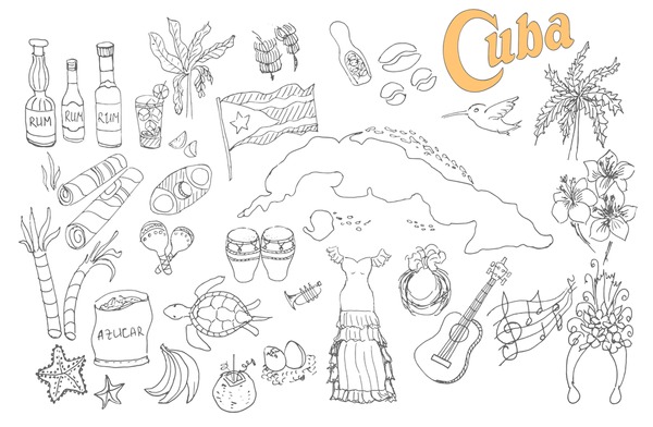 Hundred cuba hand drawn map royalty
