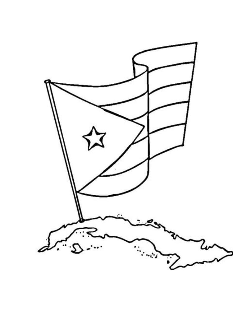 Cuba flag and map coloring page