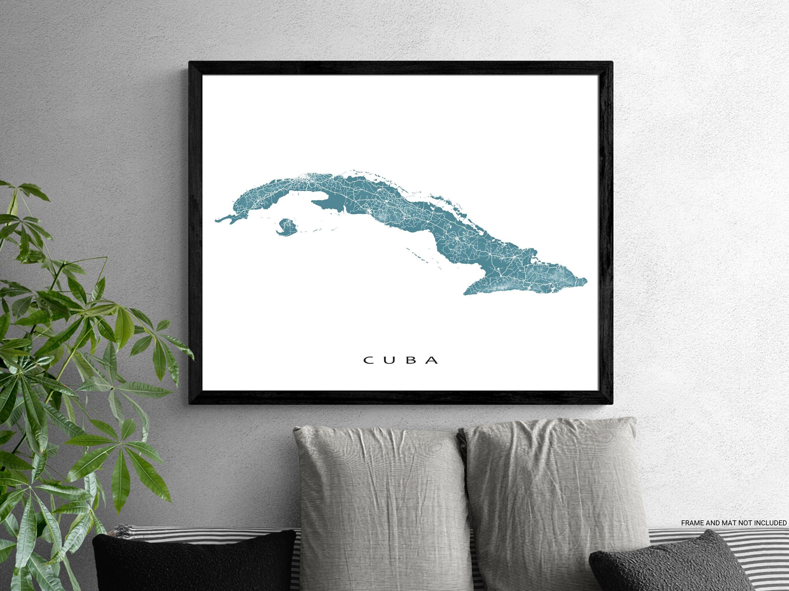 Cuba map print and cuban decor for landscape caribbean art cuba island maps travel gifts