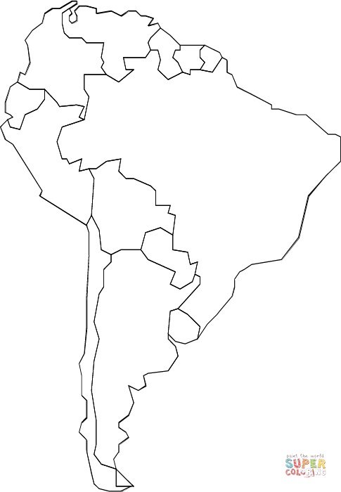 Outline map of south america with countries coloring page free printable coloring pages