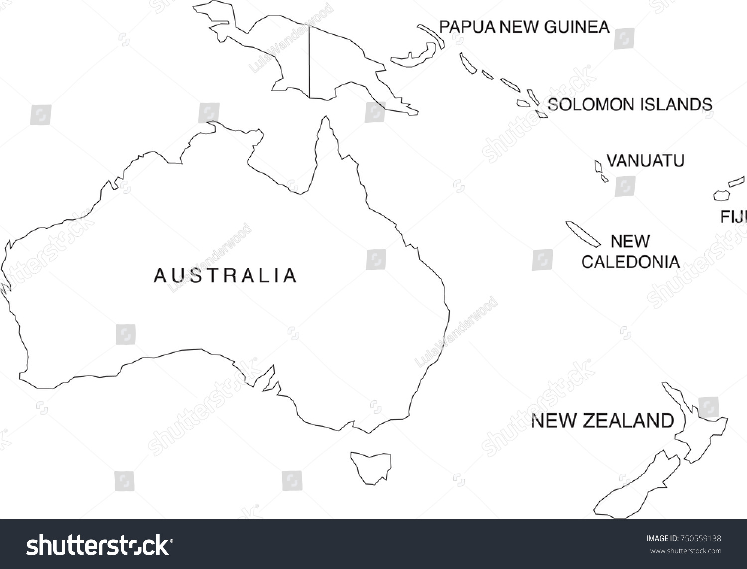 Australia oceania map coloring book outlines stock vector royalty free