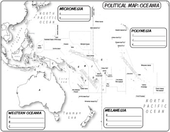 Map bundle oceania labeled unlabeled word bank quiz coloring