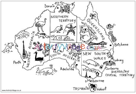 Australia map louring page