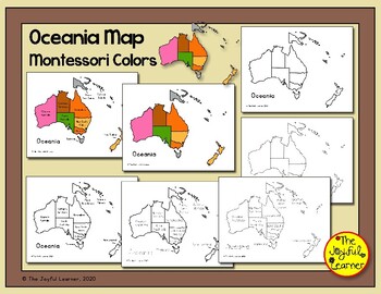 Oceania map montessori colors printable