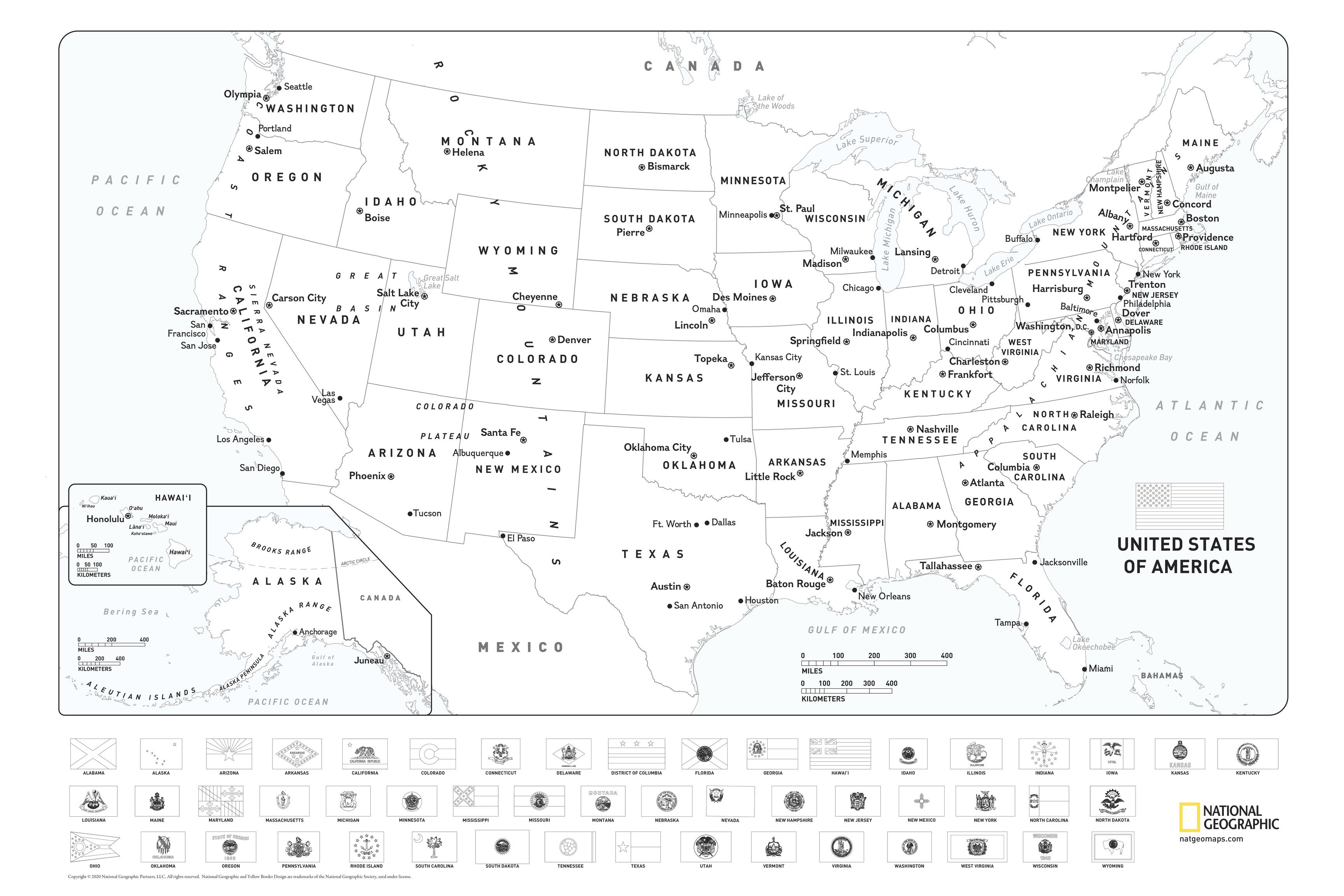 United states coloring map with flags map