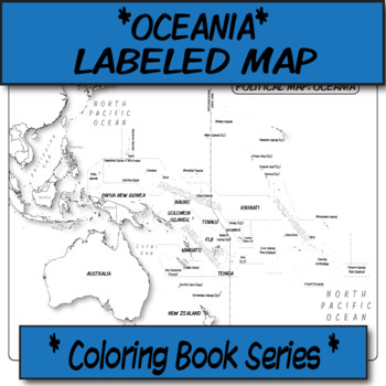 Oceania political map labeled coloring book series by the human imprint