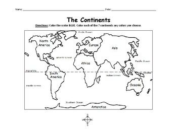 The continents map coloring page continents geography worksheets map activities