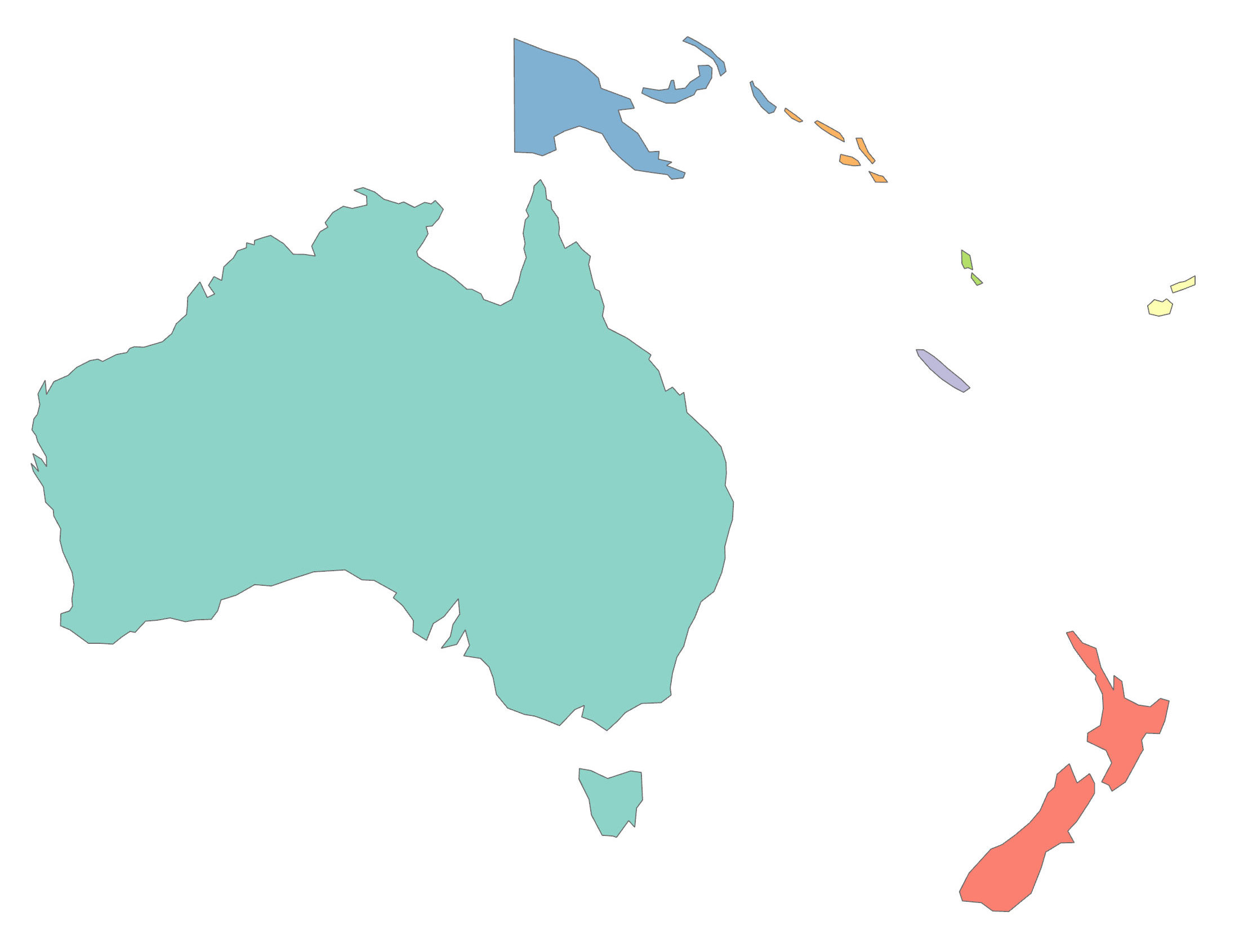 Oceania blank map and country outlines