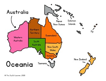 Oceania map montessori colors printable