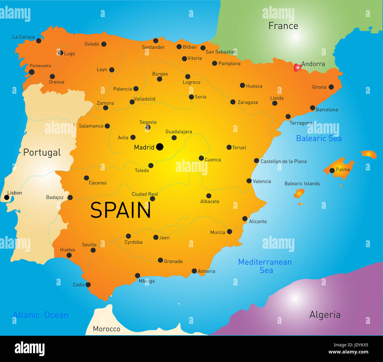 Map outline of spain and portugal hi
