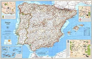 Bxcbxdbxcd spain and portugal map culture edution world travel maps poster wall art picture nvas painting print office decor