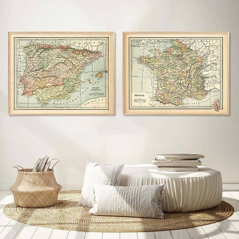 Vintage untry map france spain portugal posters canvas painting wall art print picture living room interior home der xcmxinx frameless books