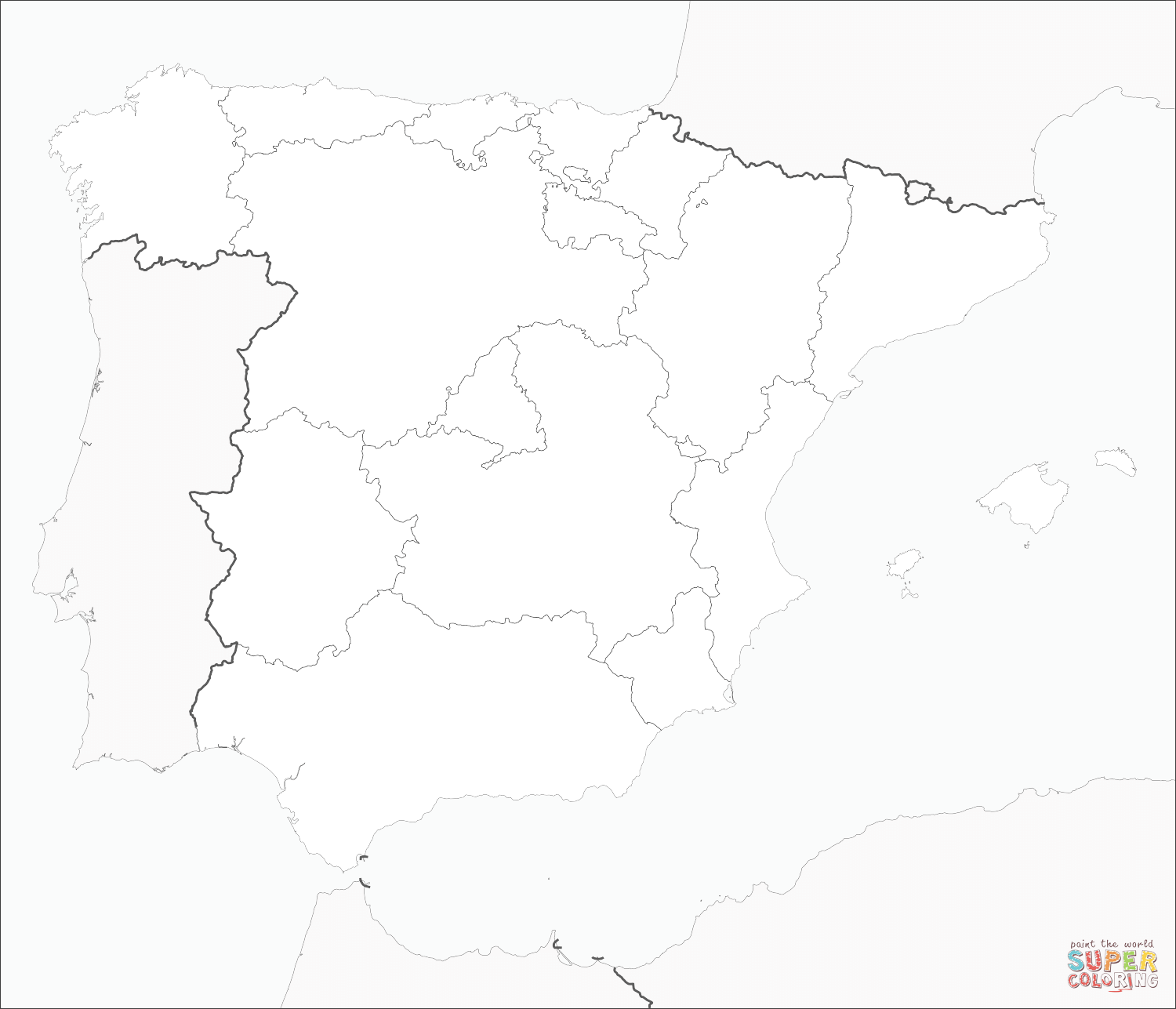 Map of spain with regions coloring page free printable coloring pages