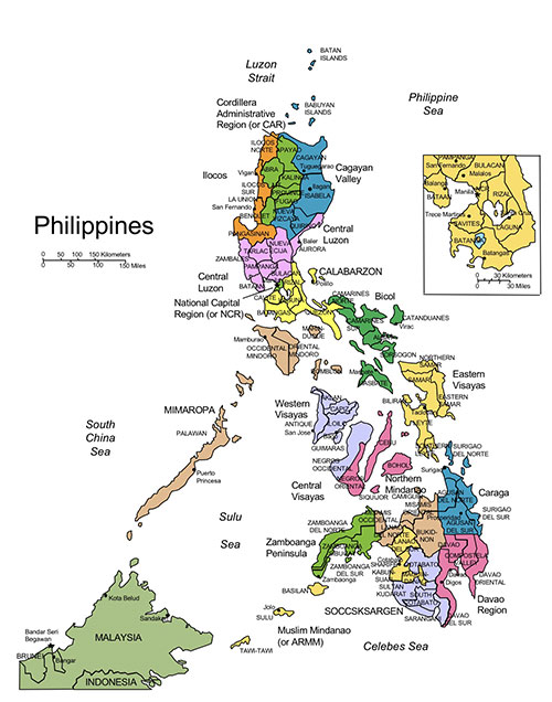 Philippines map for powerpoint administrative districts capitals