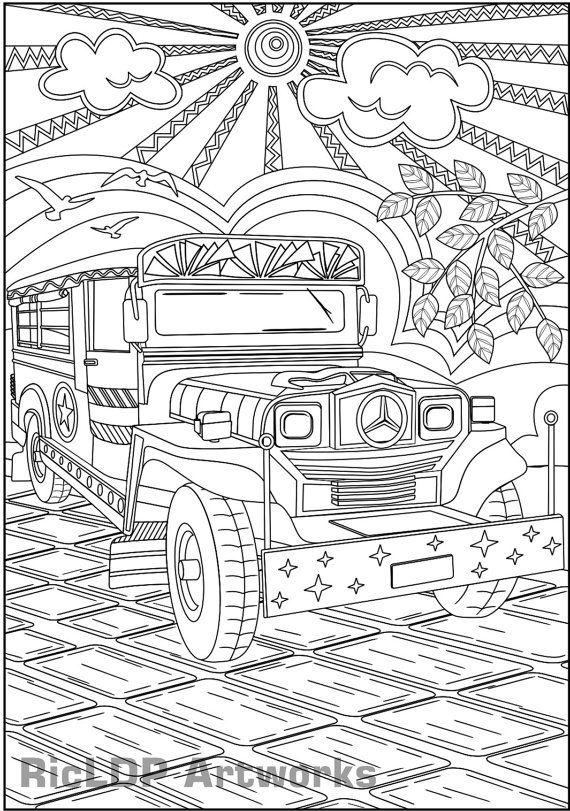 Printable philippine jeepney coloring page for adult colouring jeepney poster coloring pages coloring books jeepney