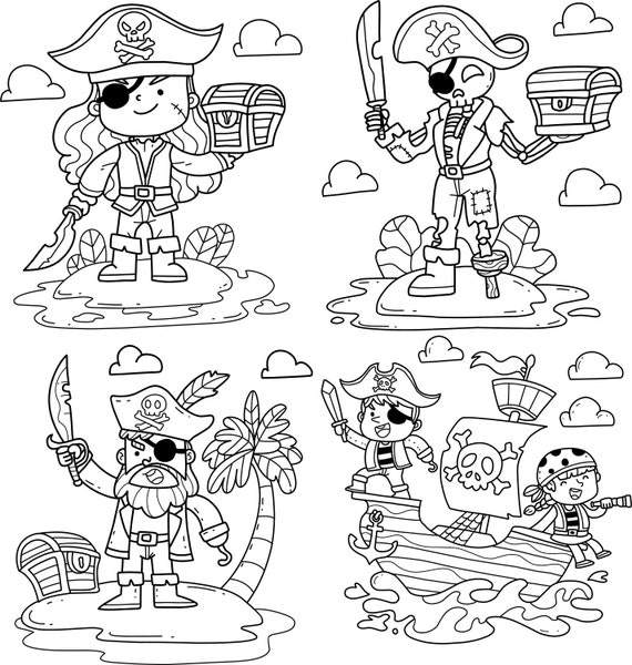 Pirate treasure map coloring pages pirate printable book digital download not a physical product